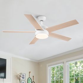 52 in. Outdoor/Indoor Integrated Light Kit Glam Matte White Ceiling Fan with 5 Revesible Plywood Blades, Remote Control