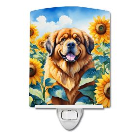 NEW Tibetan Mastiff in Sunflowers Ceramic Night Light Compact, UL-Certified, Ideal for Bedroom, Bathroom, Nursery, Hallway, Kitchen, 6x4x3, Multicolor