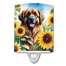 NEW Leonberger in Sunflowers Ceramic Night Light Compact, UL-Certified, Ideal for Bedroom, Bathroom, Nursery, Hallway, Kitchen, 6x4x3, Multicolor