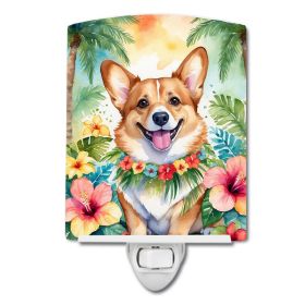 NEW Corgi Luau Ceramic Night Light Compact, UL-Certified, Ideal for Bedroom, Bathroom, Nursery, Hallway, Kitchen, 6x4x3, Multicolor