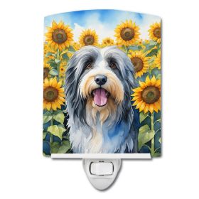NEW Bearded Collie in Sunflowers Ceramic Night Light Compact, UL-Certified, Ideal for Bedroom, Bathroom, Nursery, Hallway, Kitchen, 6x4x3, Multicolor
