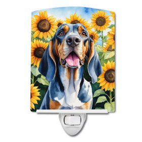 NEW American English Coonhound in Sunflowers Ceramic Night Light Compact, UL-Certified, Ideal for Bedroom, Bathroom, Nursery, Hallway, Kitchen, 6x4x3