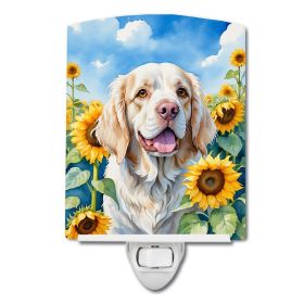 NEW Clumber Spaniel in Sunflowers Ceramic Night Light Compact, UL-Certified, Ideal for Bedroom, Bathroom, Nursery, Hallway, Kitchen, 6x4x3, Multicolor