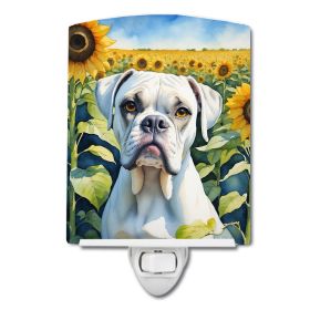 NEW Boxer in Sunflowers Ceramic Night Light Compact, UL-Certified, Ideal for Bedroom, Bathroom, Nursery, Hallway, Kitchen, 6x4x3, Multicolor