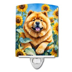 NEW Chow Chow in Sunflowers Ceramic Night Light Compact, UL-Certified, Ideal for Bedroom, Bathroom, Nursery, Hallway, Kitchen, 6x4x3, Multicolor