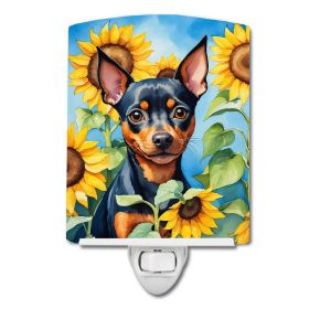 NEW Miniature Pinscher in Sunflowers Ceramic Night Light Compact, UL-Certified, Ideal for Bedroom, Bathroom, Nursery, Hallway, Kitchen, 6x4x3