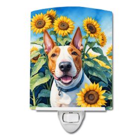 NEW English Bull Terrier in Sunflowers Ceramic Night Light Compact, UL-Certified, Ideal for Bedroom, Bathroom, Nursery, Hallway, Kitchen, 6x4x3