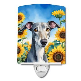 NEW Greyhound in Sunflowers Ceramic Night Light Compact, UL-Certified, Ideal for Bedroom, Bathroom, Nursery, Hallway, Kitchen, 6x4x3, Multicolor