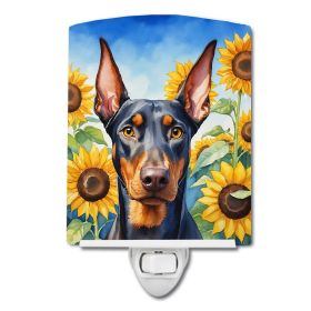 NEW Doberman Pinscher in Sunflowers Ceramic Night Light Compact, UL-Certified, Ideal for Bedroom, Bathroom, Nursery, Hallway, Kitchen, 6x4x3