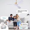 52' Smart Ceiling Fans with Lights Remote,Quiet DC Motor,White Gold Outdoor Indoor Ceiling Fan,High CFM 6-Speed,Controlled by WIFI Alexa,APP,Dimmalbe
