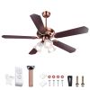 48Inch 5 Blades Ceiling Fan Light Red Antique Copper Remote Control Without Bulb