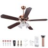 48Inch 5 Blades Ceiling Fan Light Red Antique Copper Remote Control Without Bulb