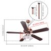 48Inch 5 Blades Ceiling Fan Light Red Antique Copper Remote Control Without Bulb
