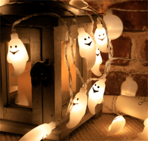 Halloween Battery Remote Control USB LED String Lights (Option: White ghost-6meters 40lights warm white)