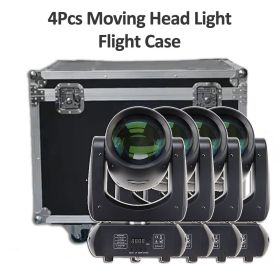 4PCS 200W LED Moving Head With Ring 18 Rotating Prisms Gobo Spot Light Hexagonal Prism Spotlight For DJ Disco Party Wedding Bar (Plug Type: US PLUG, Color: 4Pcs Flight Case)