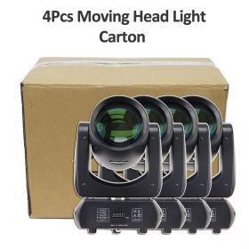 4PCS 200W LED Moving Head With Ring 18 Rotating Prisms Gobo Spot Light Hexagonal Prism Spotlight For DJ Disco Party Wedding Bar (Plug Type: UK Plug, Color: 4Pcs Carton Case)