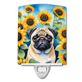 NEW Pug in Sunflowers Ceramic Night Light Compact, UL-Certified, Ideal for Bedroom, Bathroom, Nursery, Hallway, Kitchen, 6x4x3, Multicolor (Default: Default)