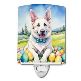 NEW White German Shepherd Easter Egg Hunt Ceramic Night Light Compact, UL-Certified, Ideal for Bedroom, Bathroom, Nursery, Hallway, Kitchen, 6x4x3 (Default: Default)