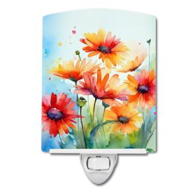NEW Gerbera Daisies in Watercolor Ceramic Night Light Compact, UL-Certified, Ideal for Bedroom, Bathroom, Nursery, Hallway, Kitchen, 6x4x3, Multicolor (Default: Default)