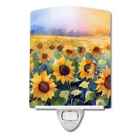 NEW Sunflowers in Watercolor Ceramic Night Light Compact, UL-Certified, Ideal for Bedroom, Bathroom, Nursery, Hallway, Kitchen, 6x4x3, Multicolor (Default: Default)