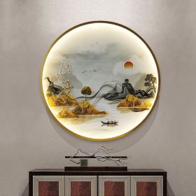 Three Dimensional Relief Entryway Decorative Painting Lamp Circular Background Wall Landscape Mural Lamp (Option: 8811x-70x70cm 220v)